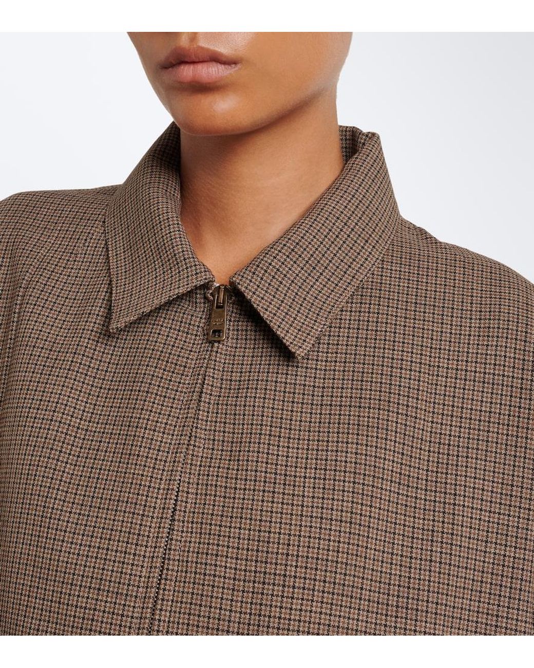 Prada Brown Houndstooth Virgin Wool Blouson Jacket