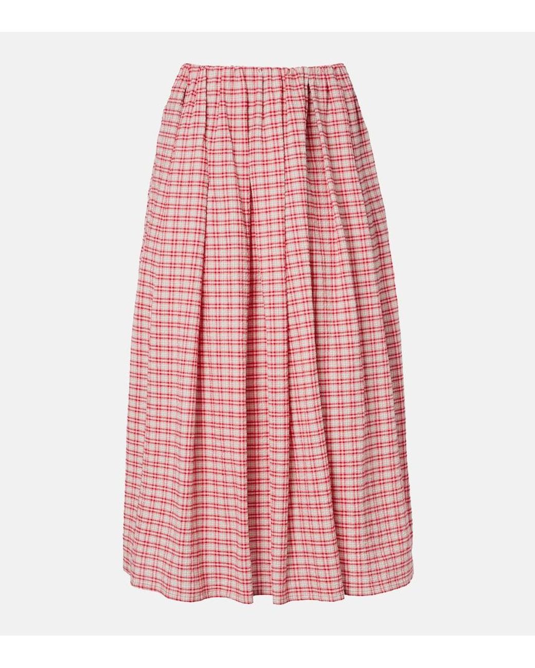 Faithfull The Brand Pink Agora Checked Cotton Midi Skirt