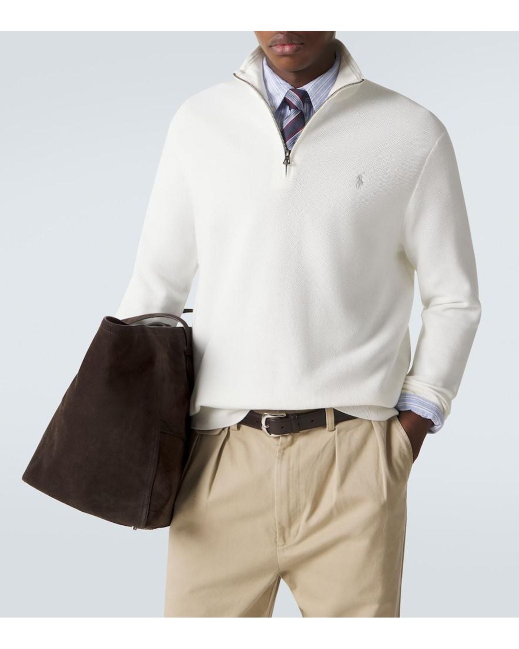 Polo Ralph Lauren White Logo Cotton Half-Zip Sweater for men