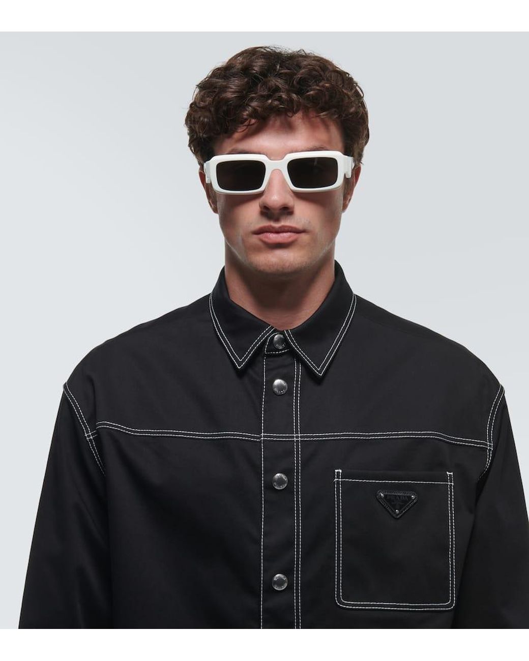 Prada Gray Rectangular Sunglasses for men