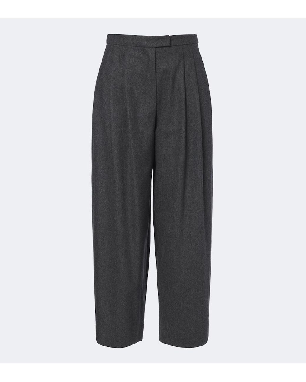 Max Mara Gray Pleated Wool Wide-Leg Pants