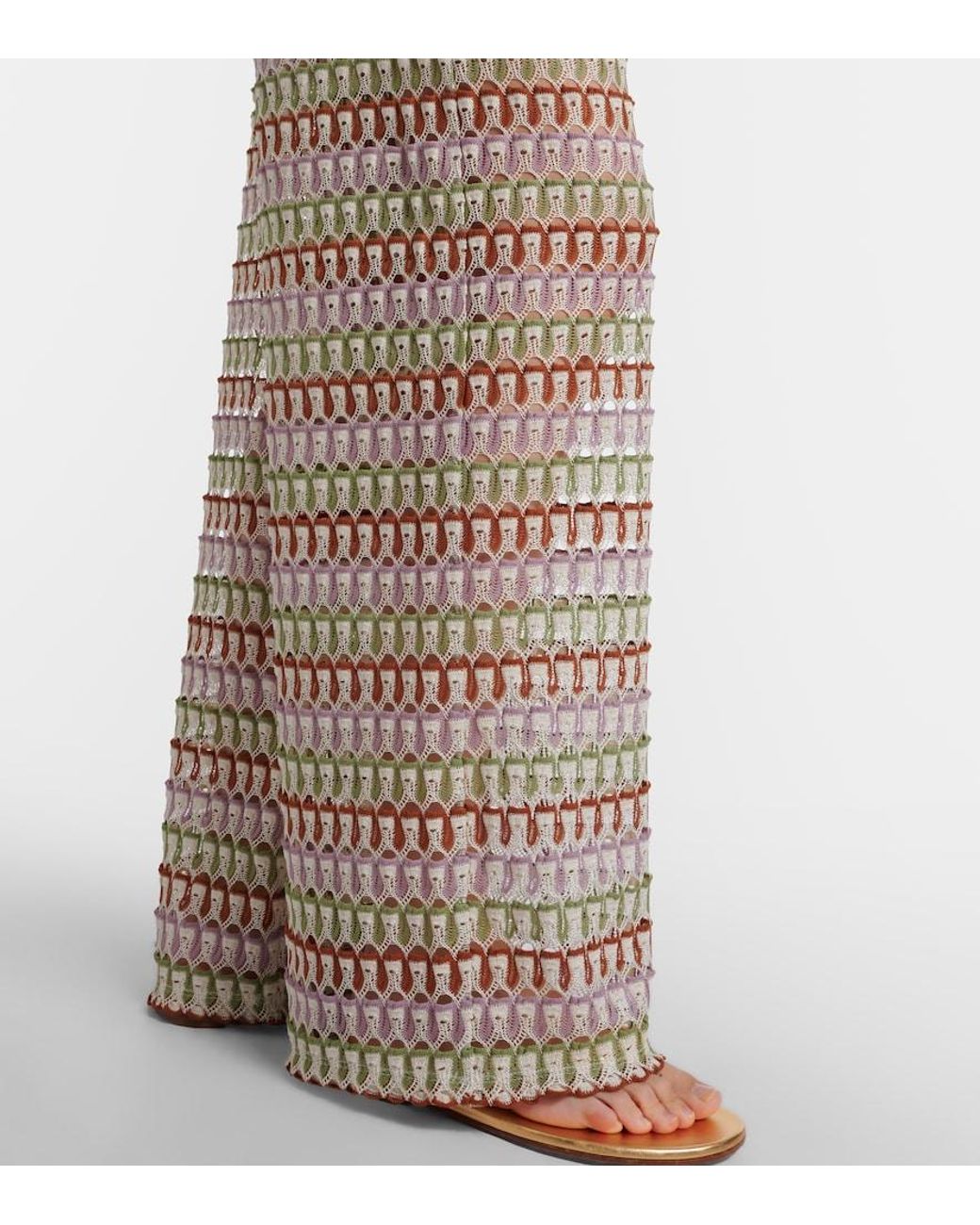 Veronica Beard Natural Fatima Crochet Wide-Leg Pants