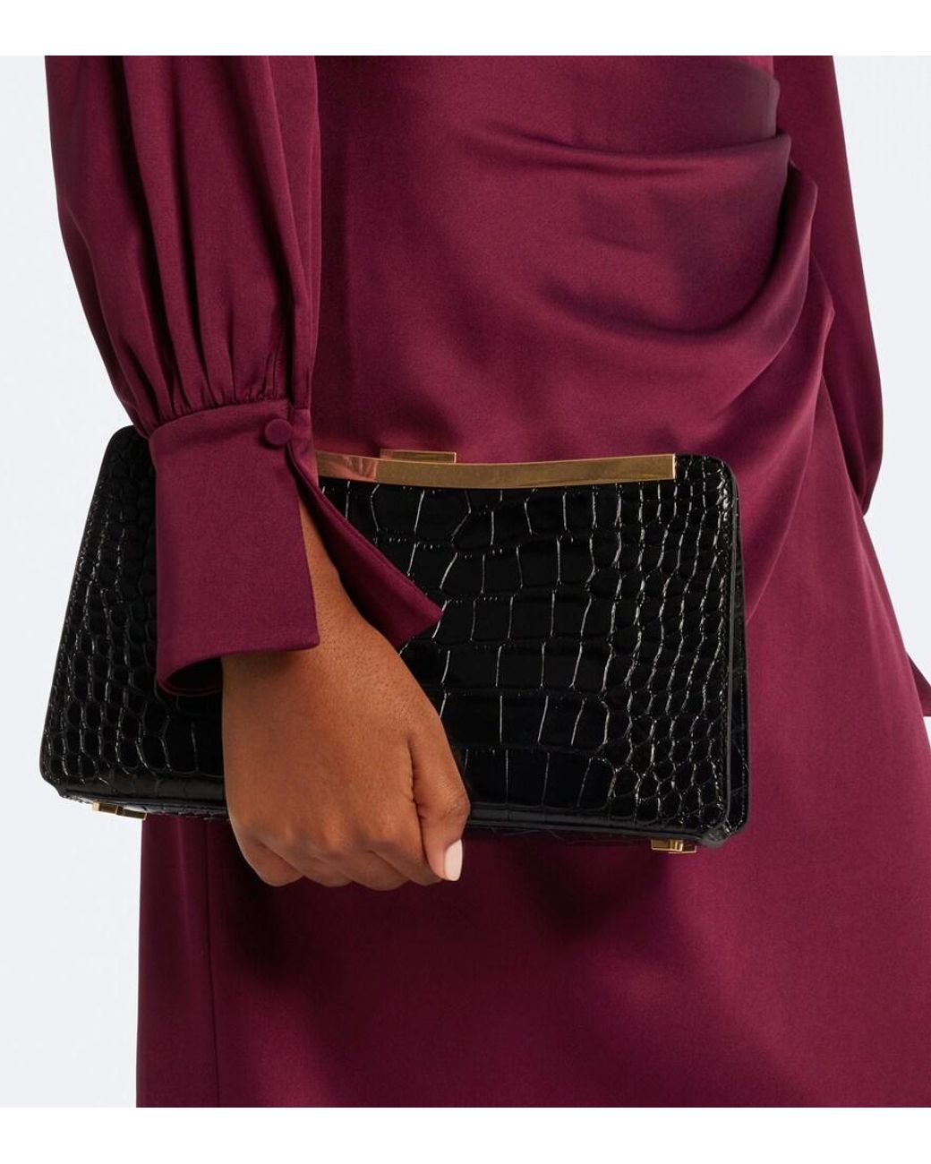 Jonathan Simkhai Black Solange Croc-Effect Leather Clutch