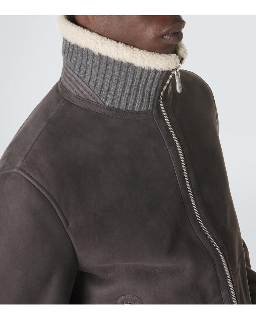 Brunello Cucinelli Gray Cashmere-Trimmed Shearling Blouson Jacket for men