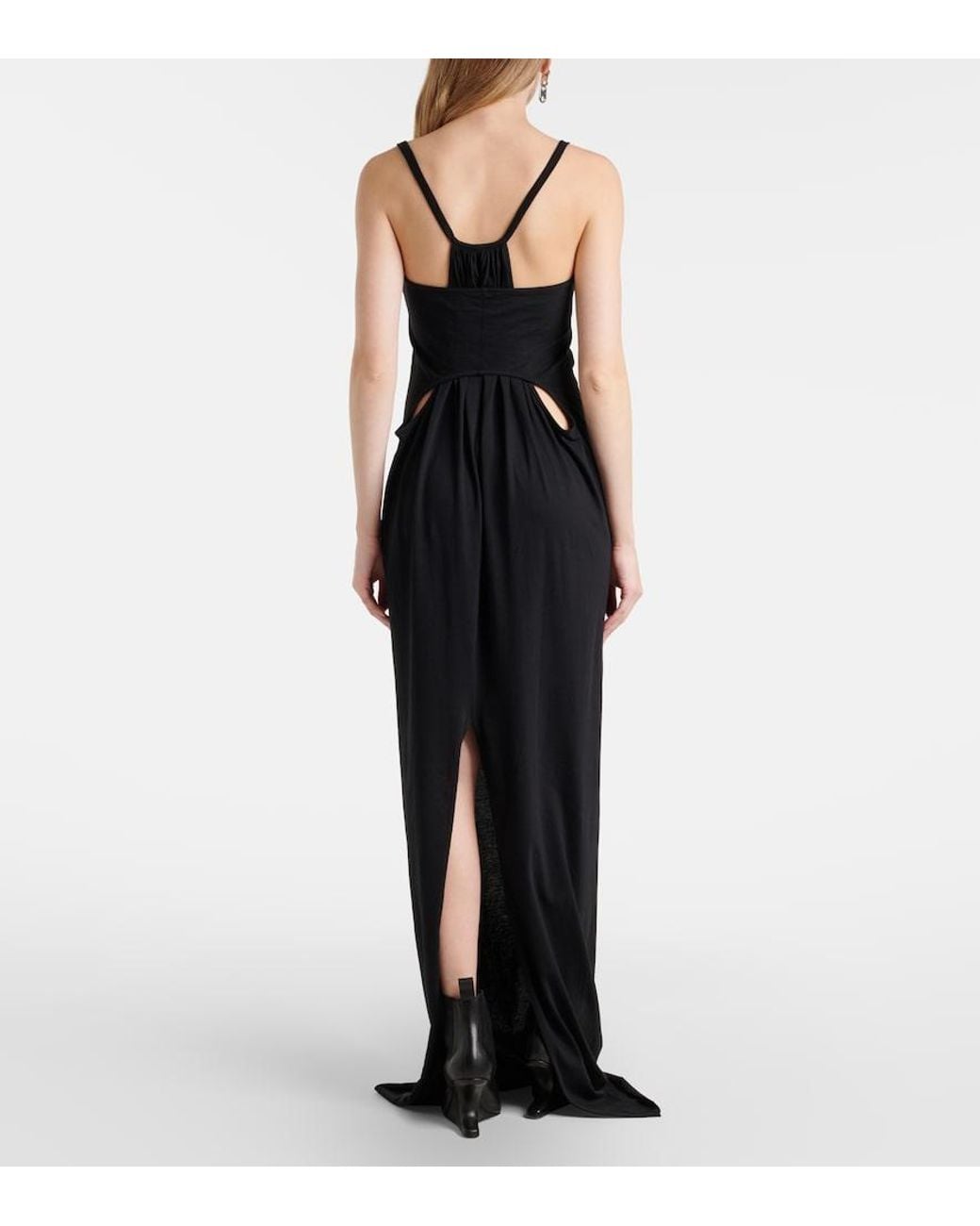 Rick Owens Black Temple Layered Cotton Jersey Maxi Dress