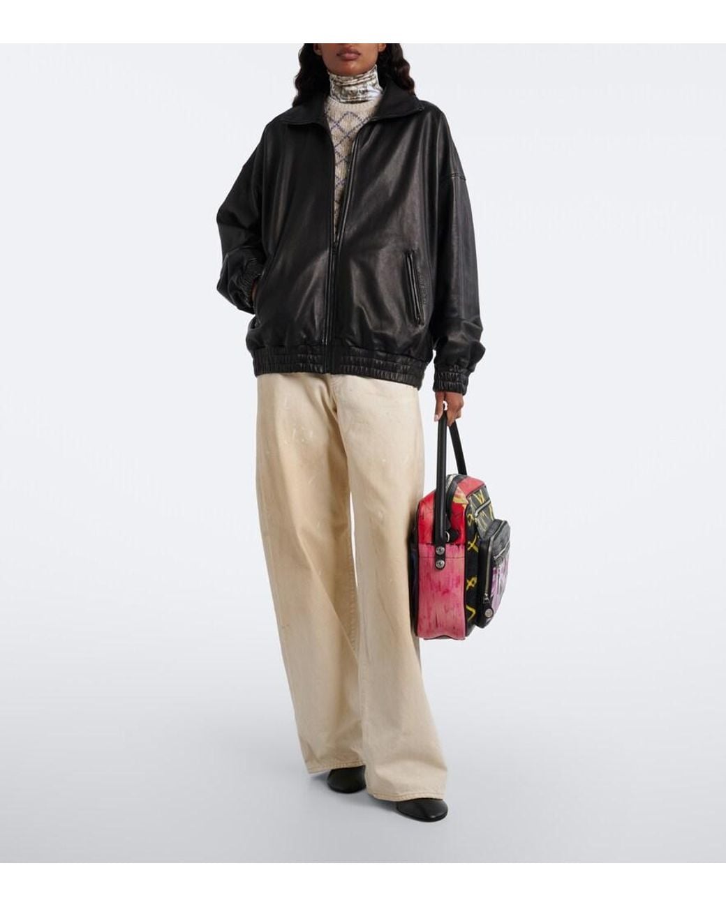 Acne Black Camero Camera Printed Leather Shoulder Bag
