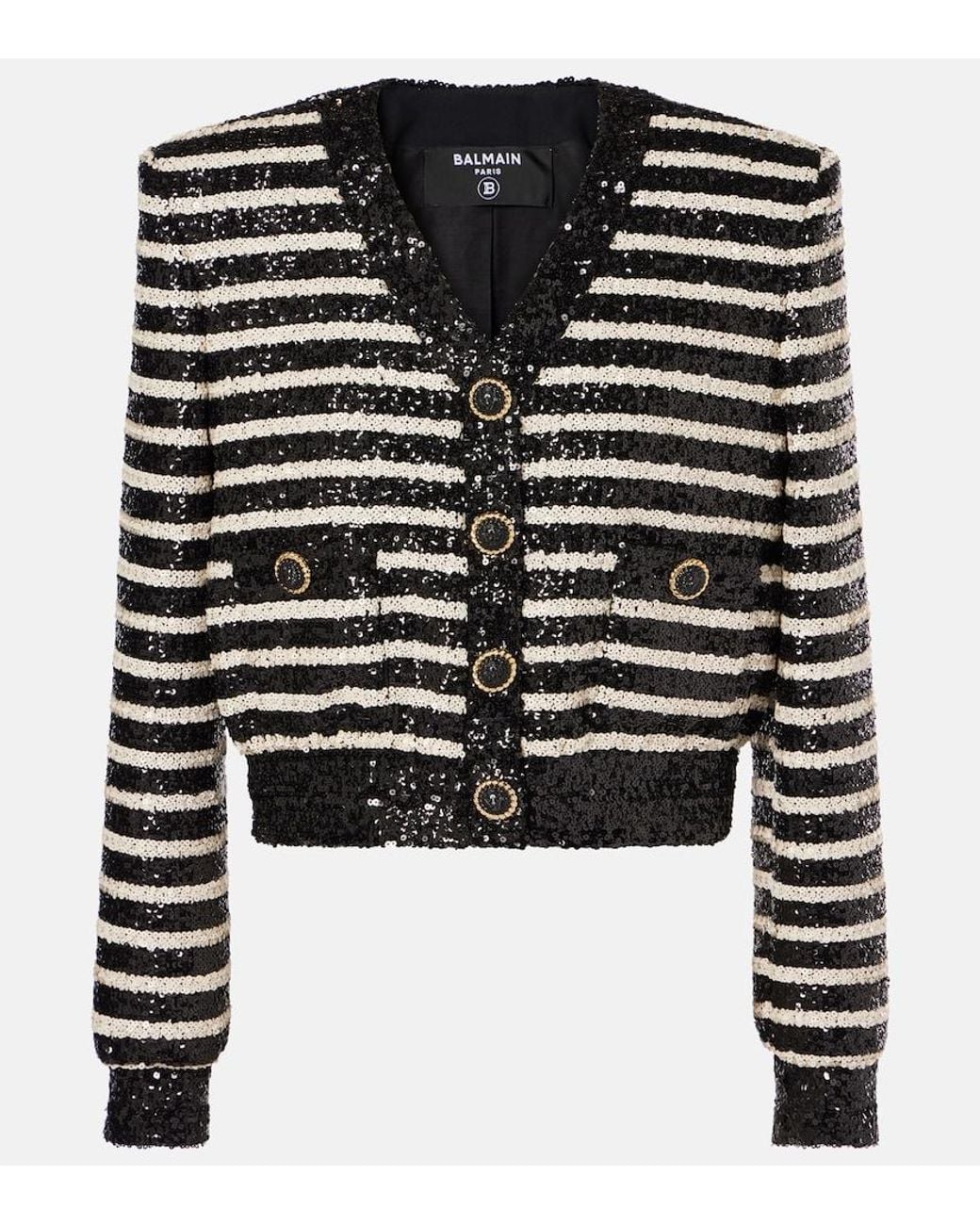 Balmain Black Sequined Striped Fashion Jacket