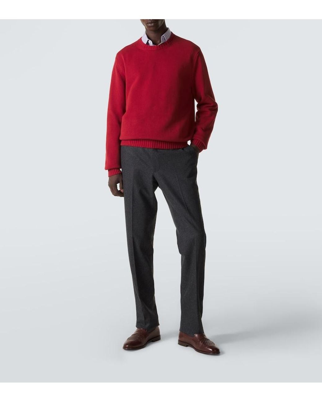 Thom Sweeney Gray Wool Flannel Slim Pants for men
