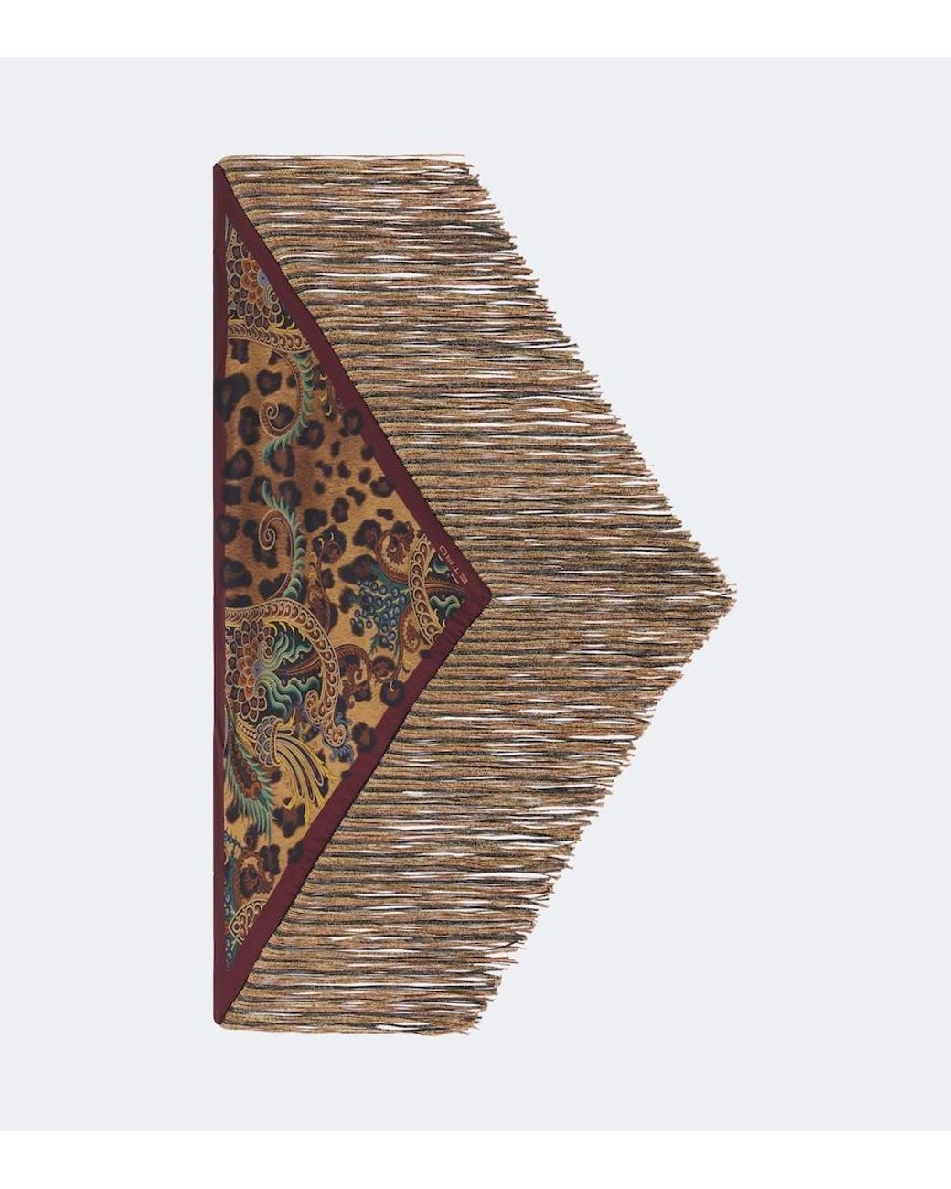 Etro Brown Fringed Leopard-Print Paisley Silk Scarf