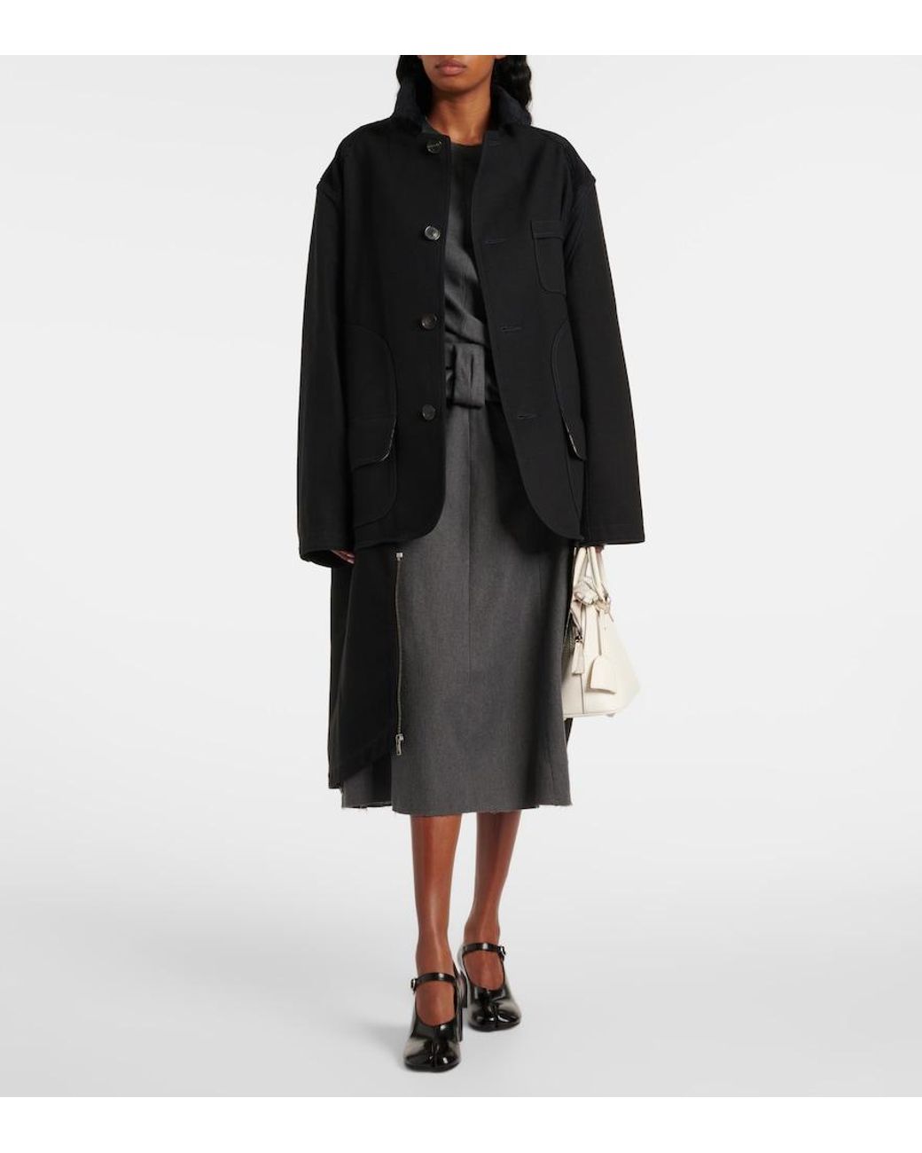 Maison Margiela Black Cotton And Wool Coat