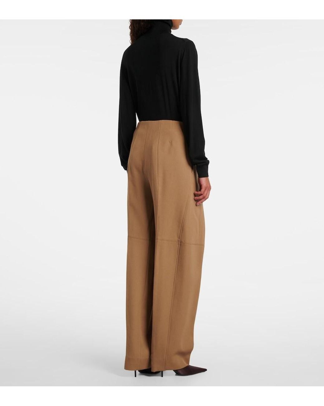 Victoria Beckham Natural High-Rise Virgin Wool Wide-Leg Pants