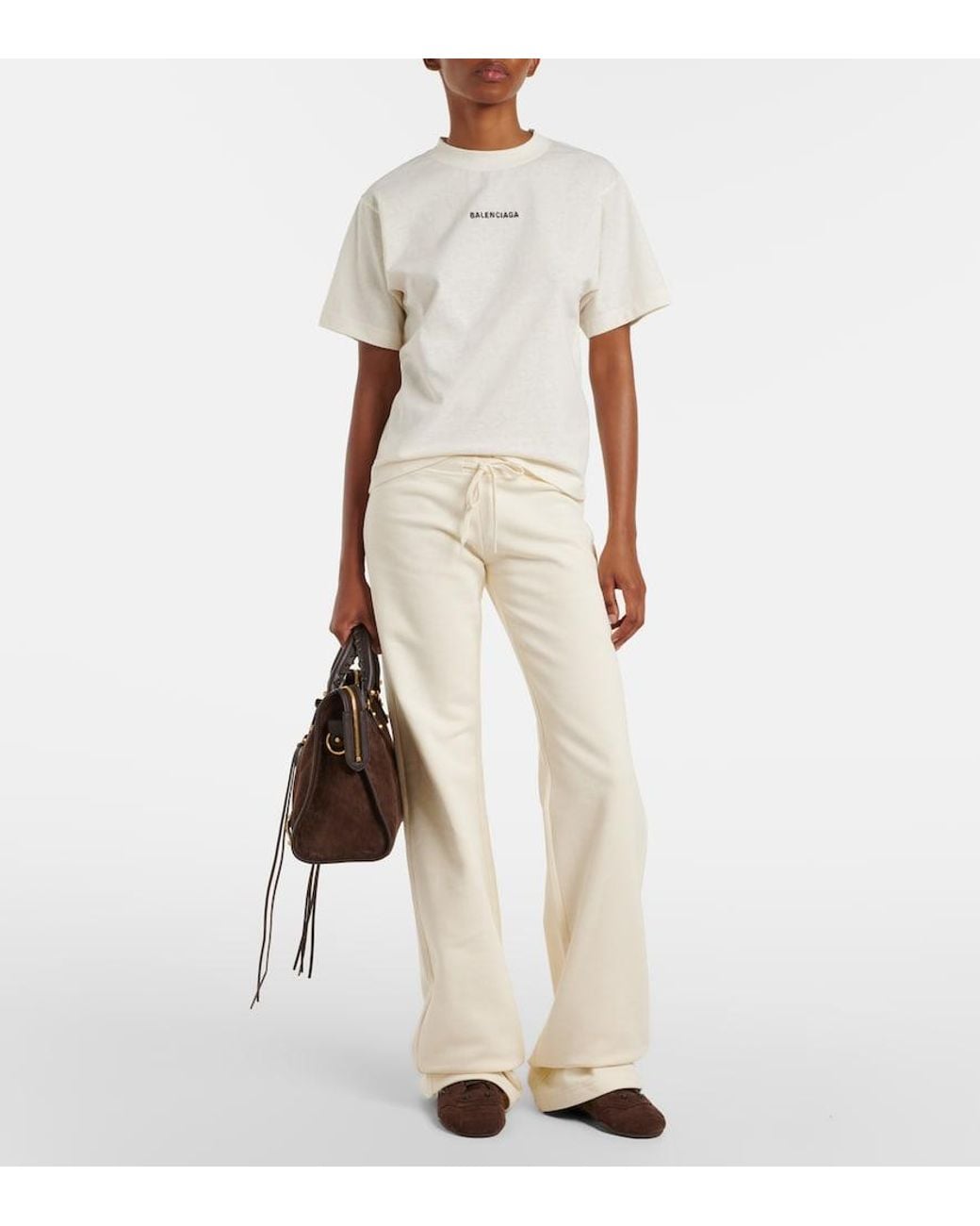 Balenciaga Brown Le City Medium Leather-Trimmed Suede Top-Handle Bag