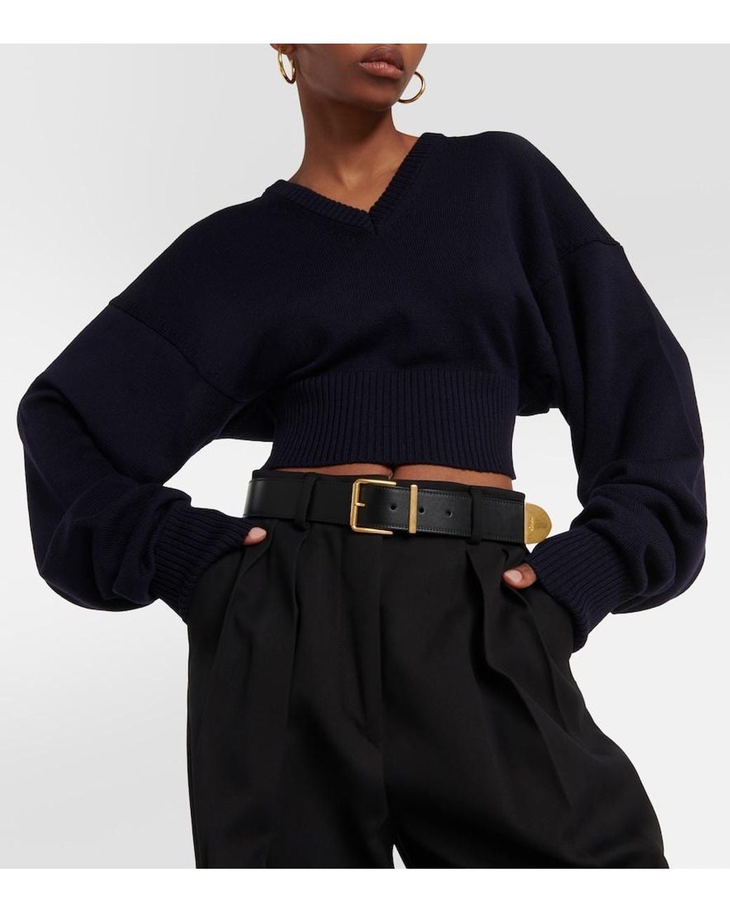 Sportmax Blue Pomez Cropped Wool Sweater
