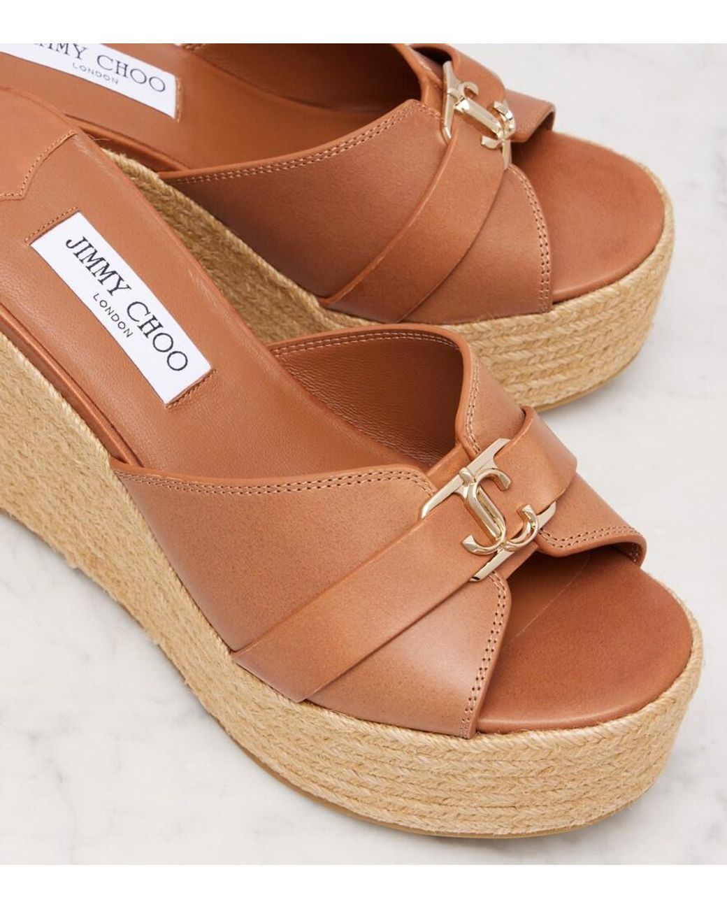 Jimmy Choo Brown Leda 100 Leather Platform Wedge Sandals