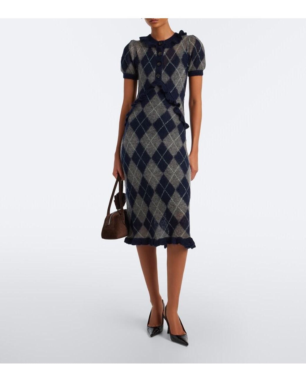 ShuShu/Tong Black Argyle Wool And Mohair-Blend Midi Dress