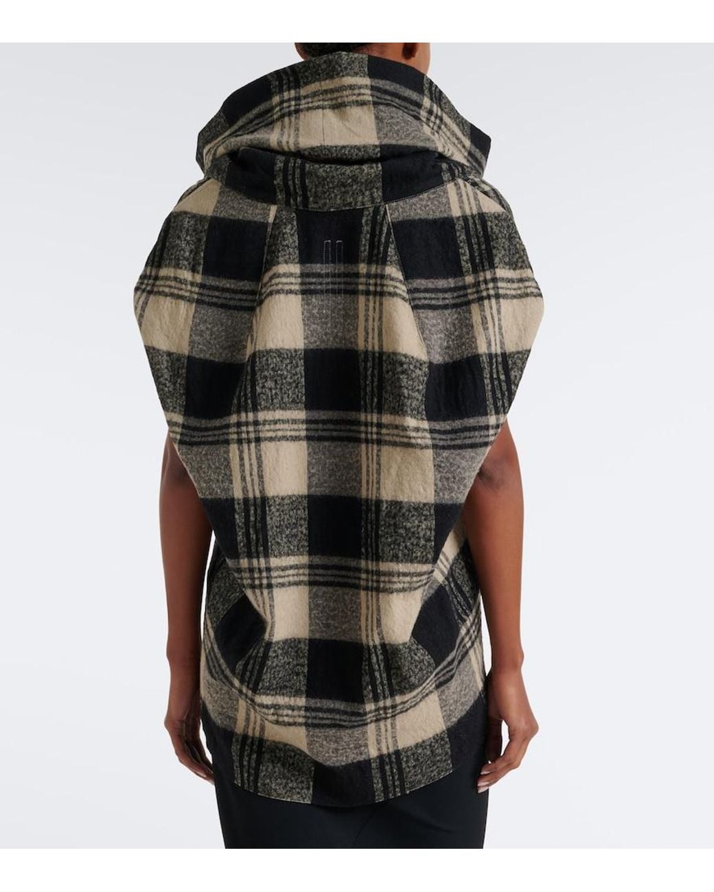 Rick Owens Black Floating Checked Cotton And Wool Top