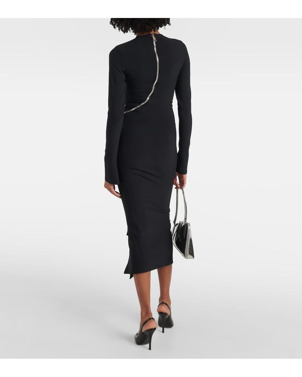The Attico Black Twisted Zip Midi Dress With