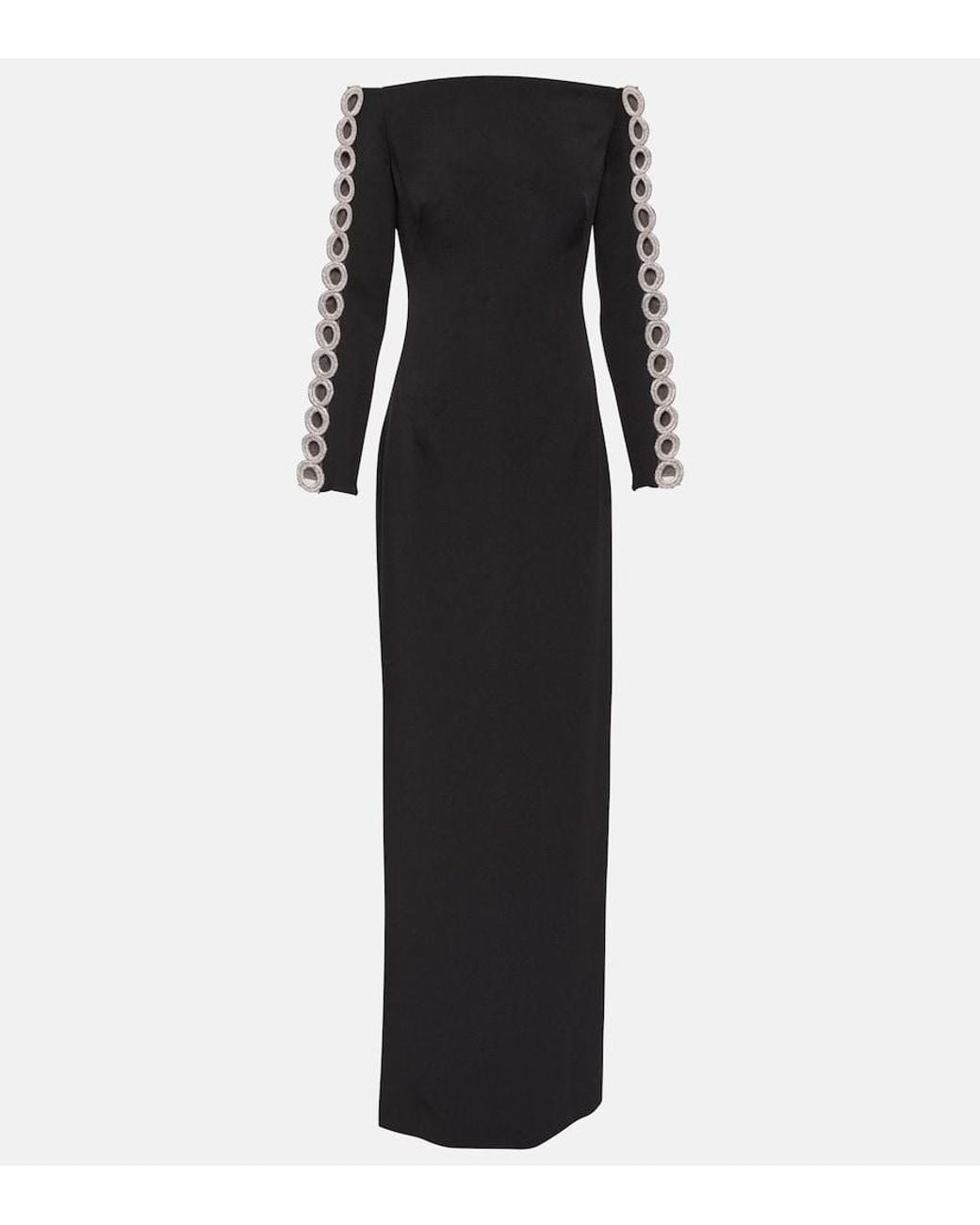 Safiyaa Black Maimie Crystal-Embellished Crepe Gown