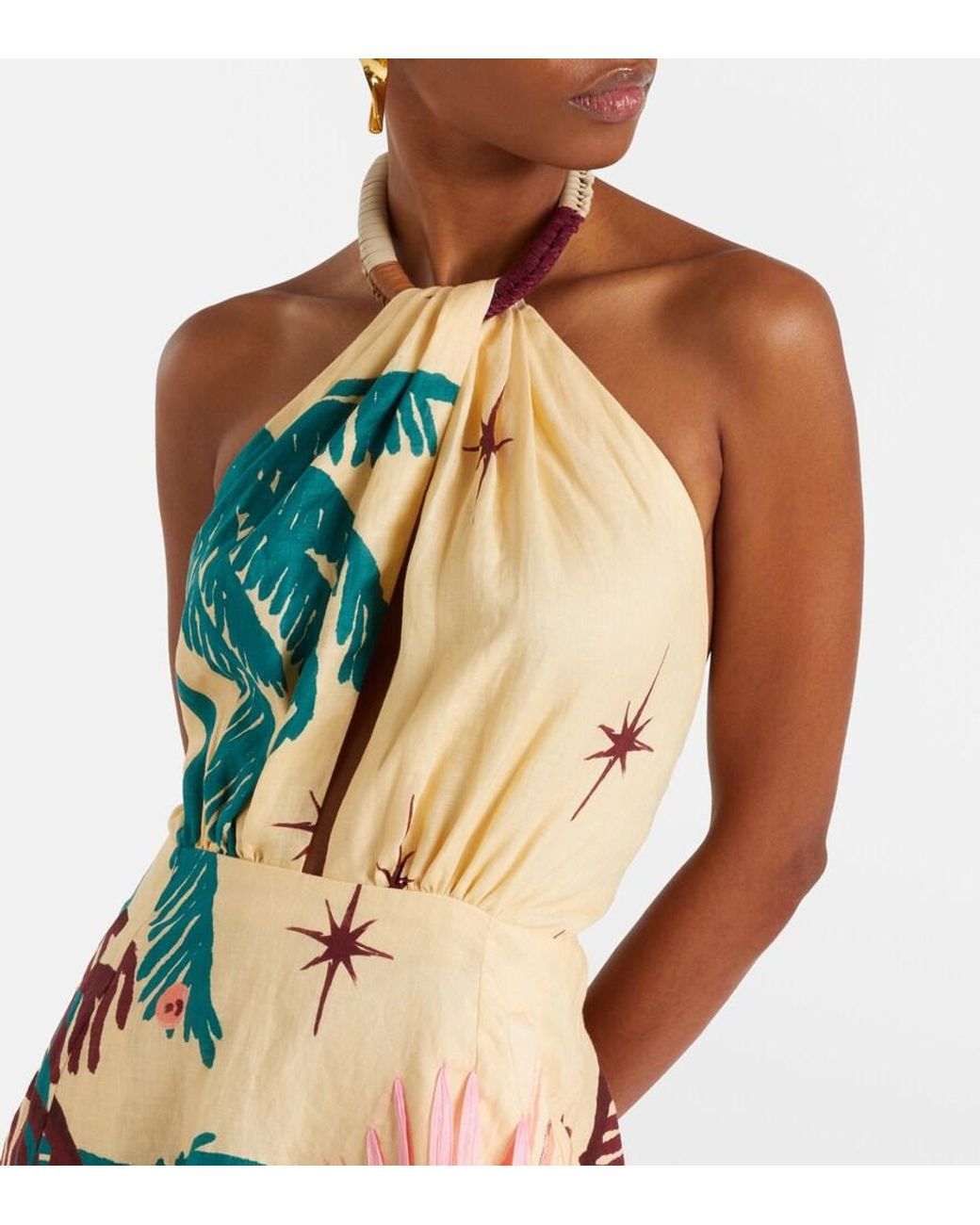 Johanna Ortiz White Floral Linen Midi Dress