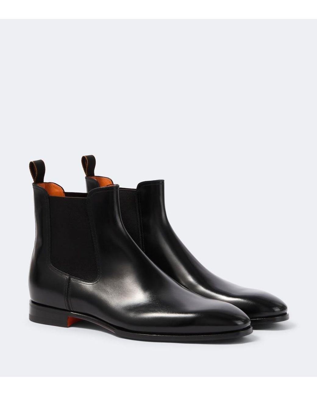 Santoni Black Leather Chelsea Boots for men
