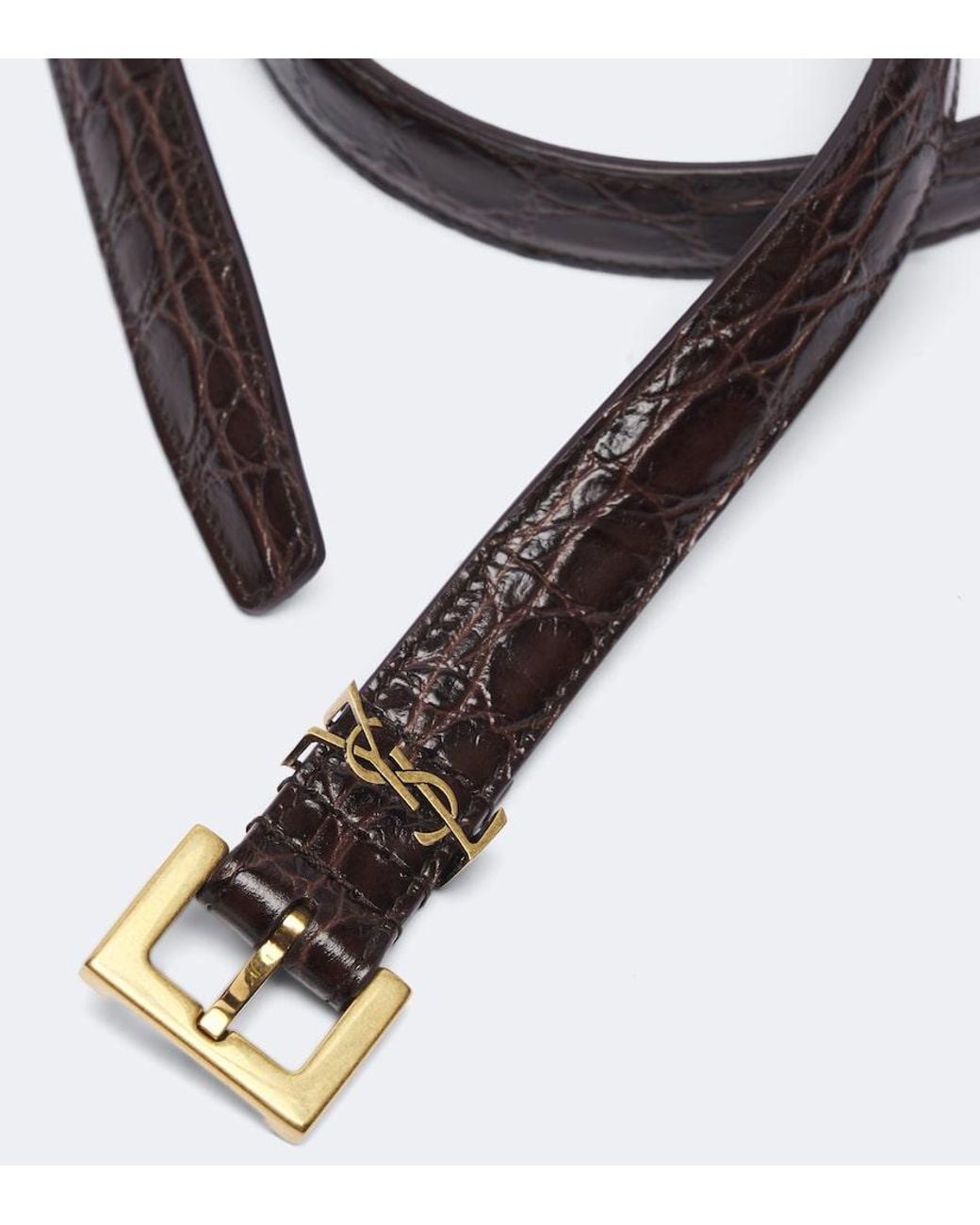 Saint Laurent Black Cassandre Croc-Effect Leather Belt