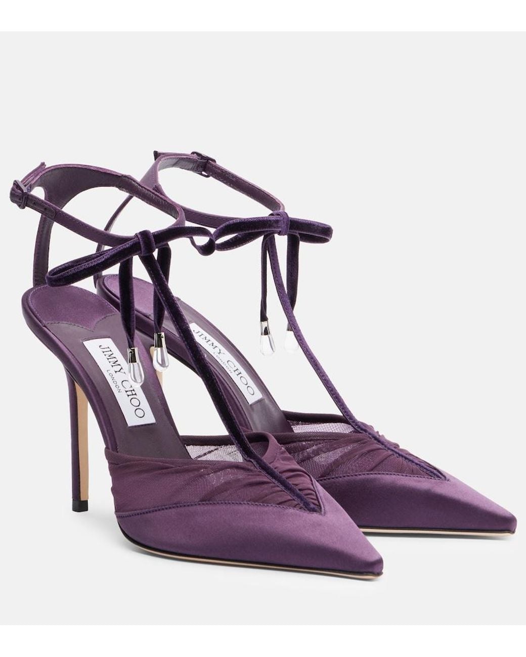 Jimmy Choo Purple Afia 100 Velvet-Trimmed Satin Pumps