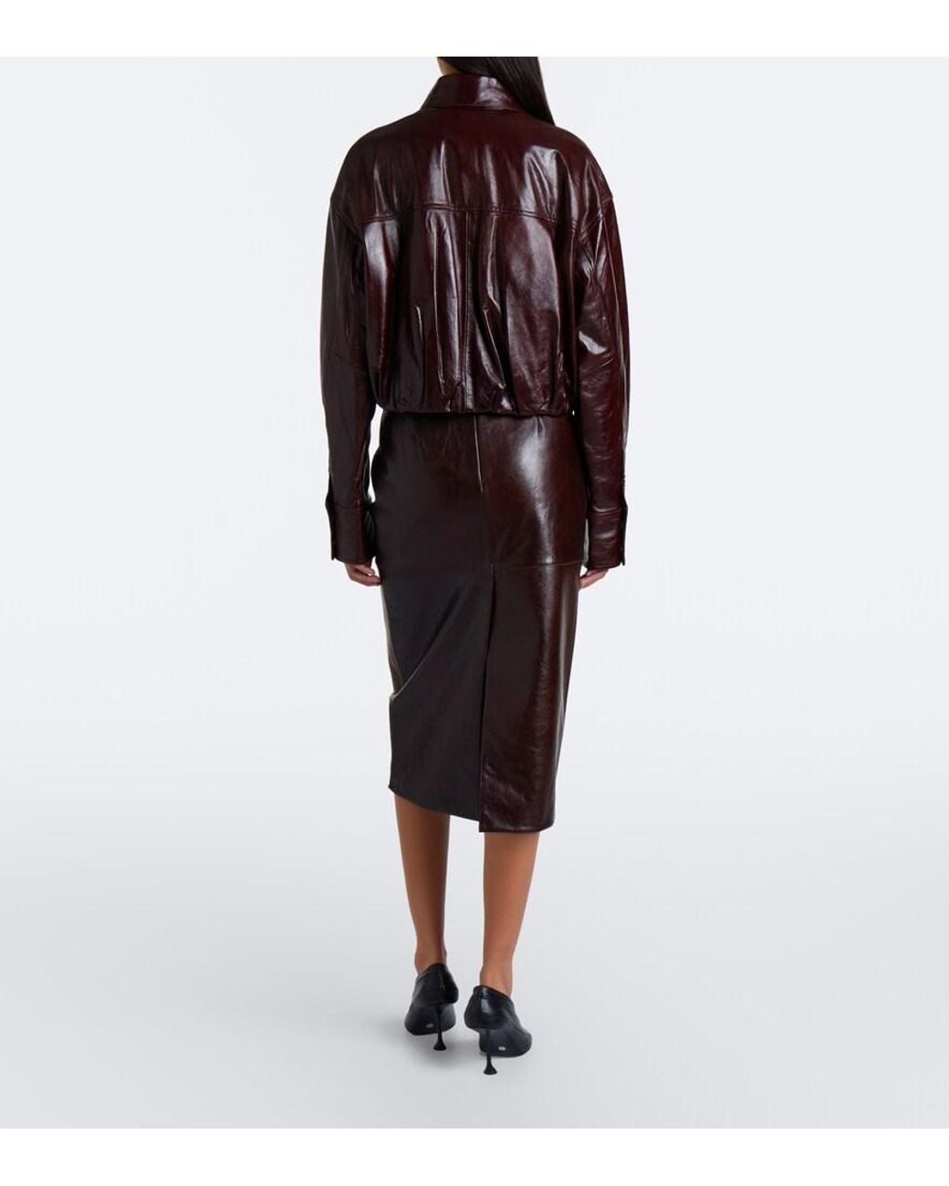 Sportmax Brown Leather Midi Skirt