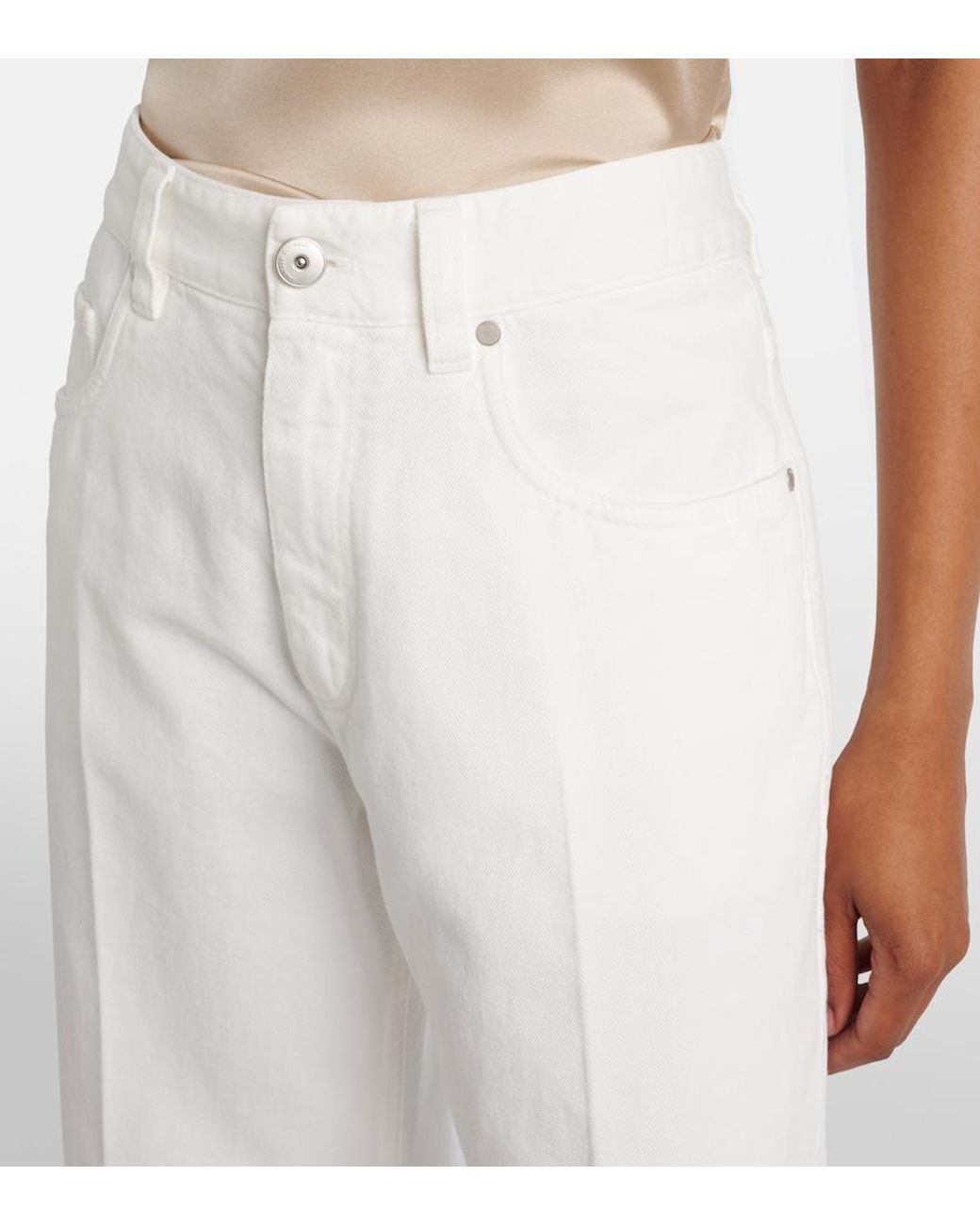 Brunello Cucinelli White Mid-Rise Wide-Leg Jeans