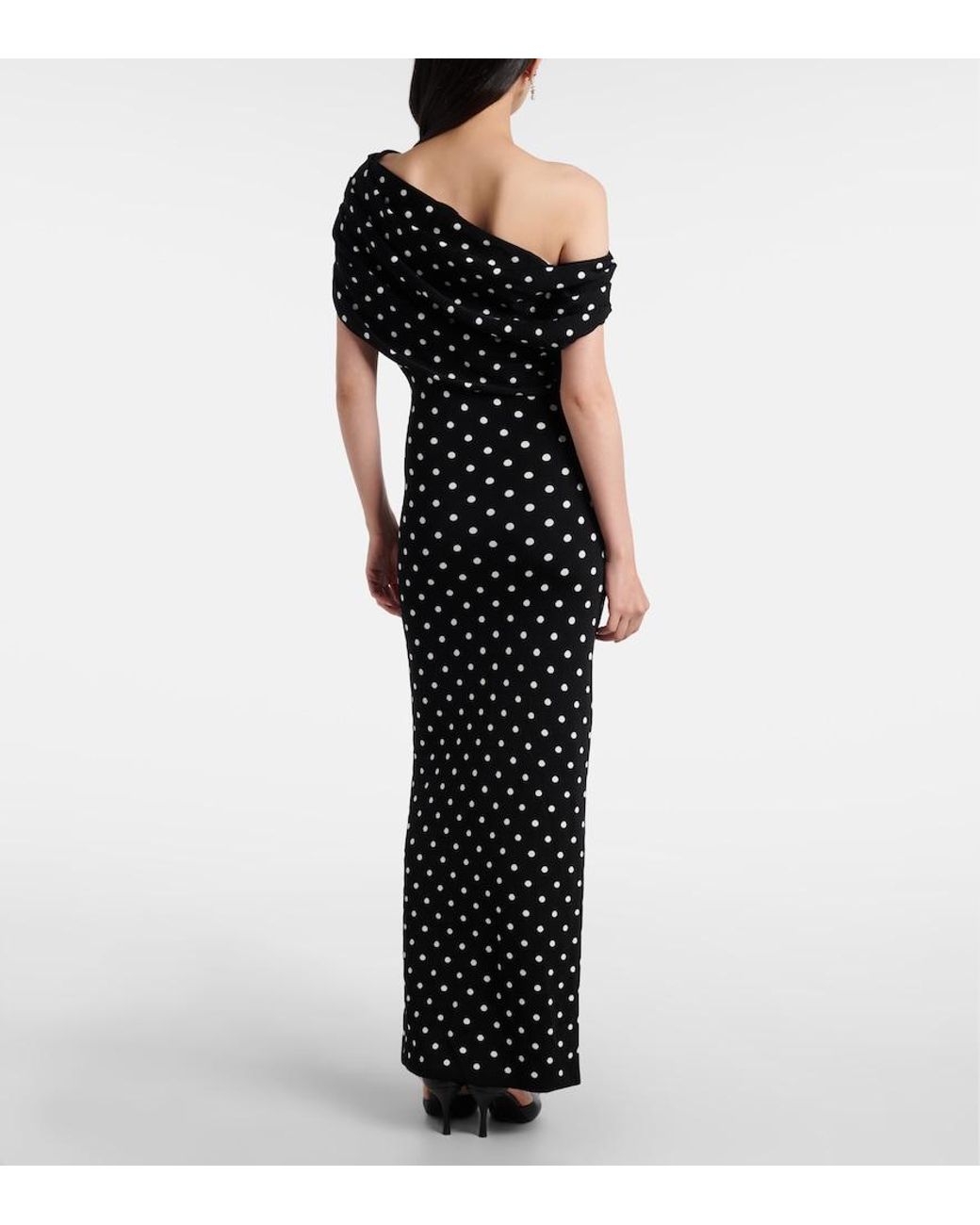 Self-Portrait Black Polka-Dot Asymmetric Maxi Dress