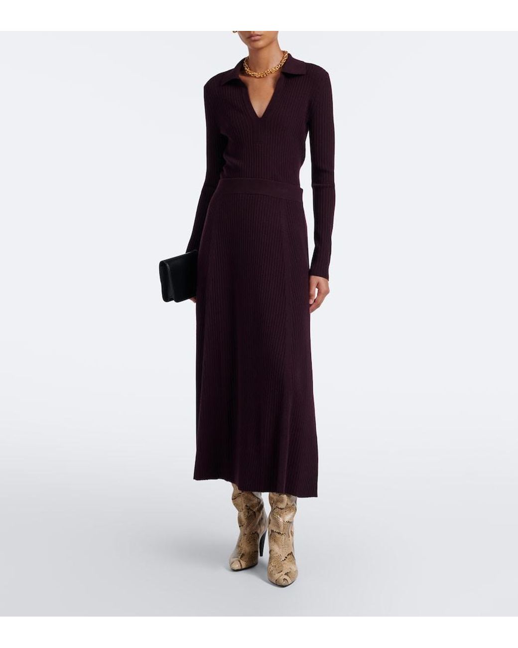 Joseph Purple Ribbed-Knit Wool-Blend Polo Sweater
