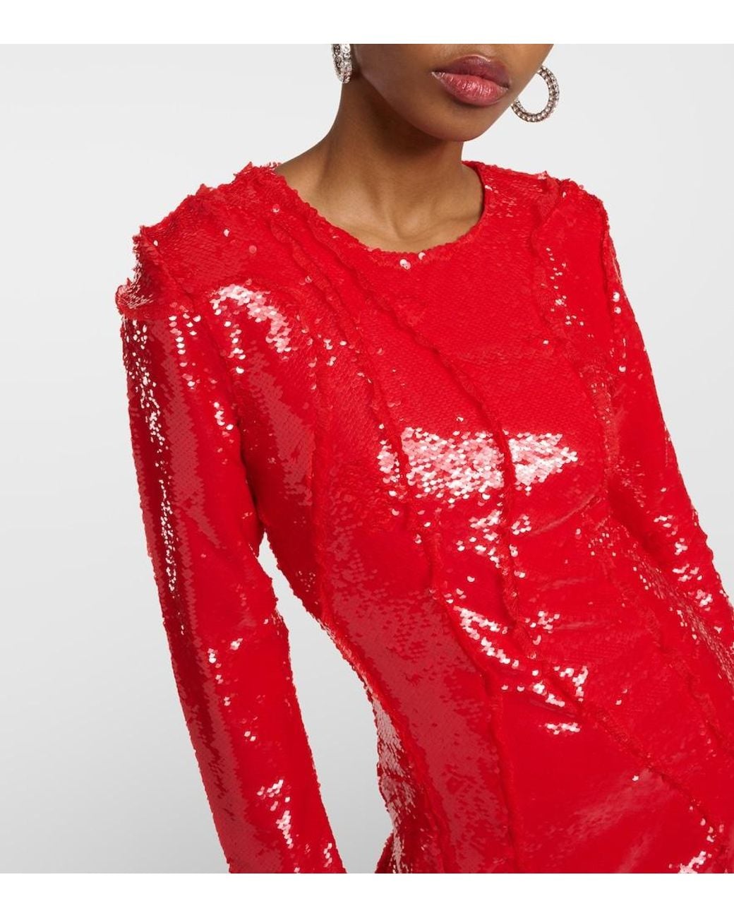 Ganni Red Lace-embellished Sequinned Gown