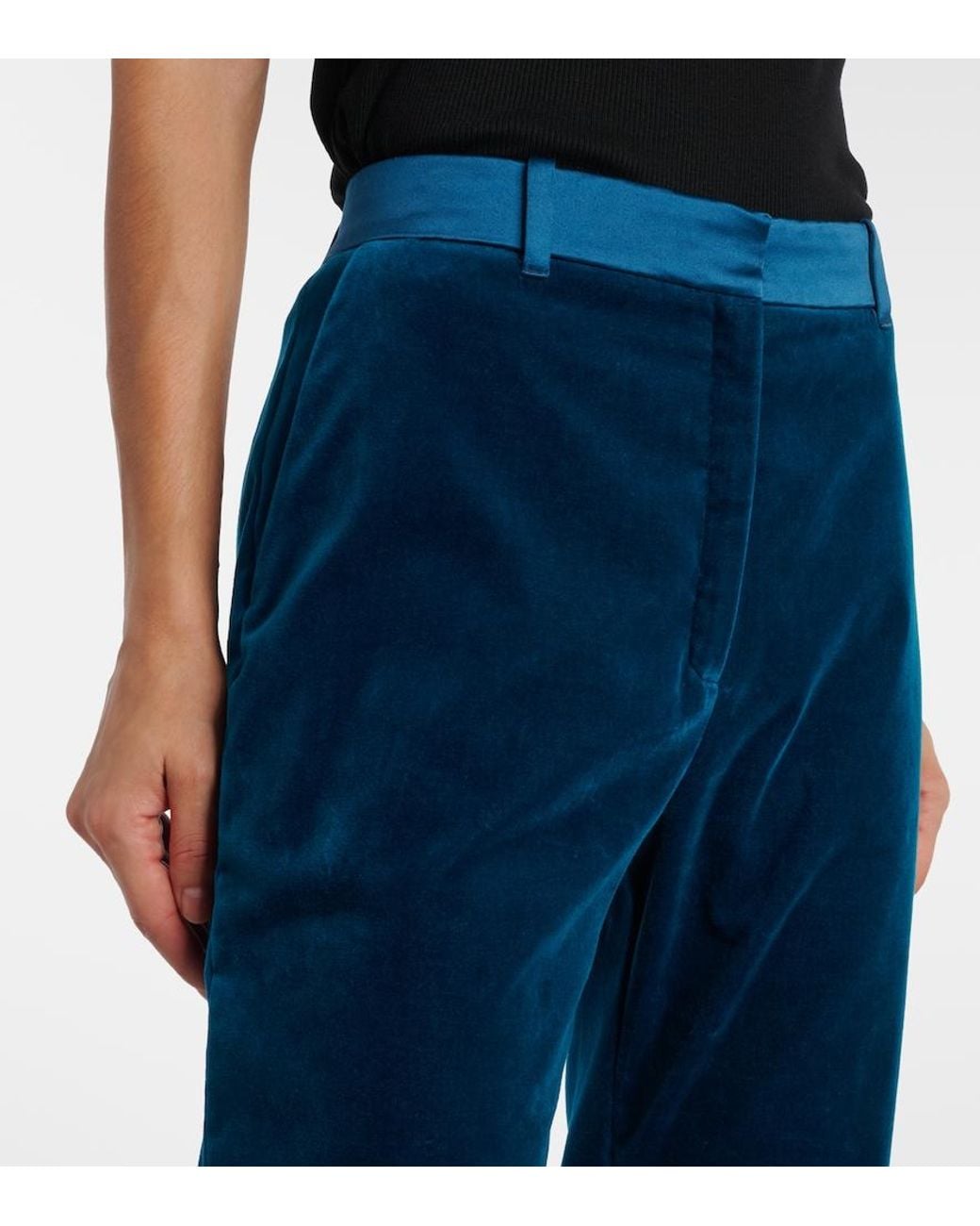 Rabanne Blue Cotton-Blend Velvet Flared Pants