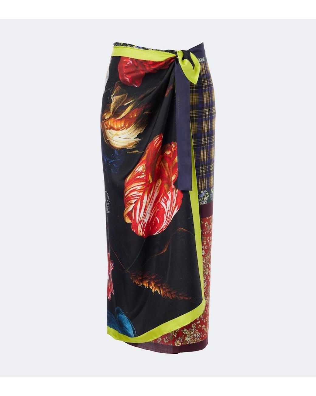 Dries Van Noten Blue Printed Silk Wrap Skirt