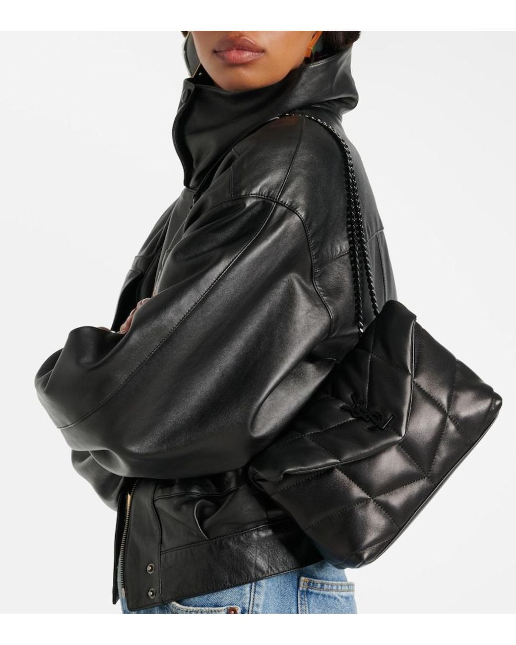 Saint Laurent Black Puffer Toy Leather Shoulder Bag