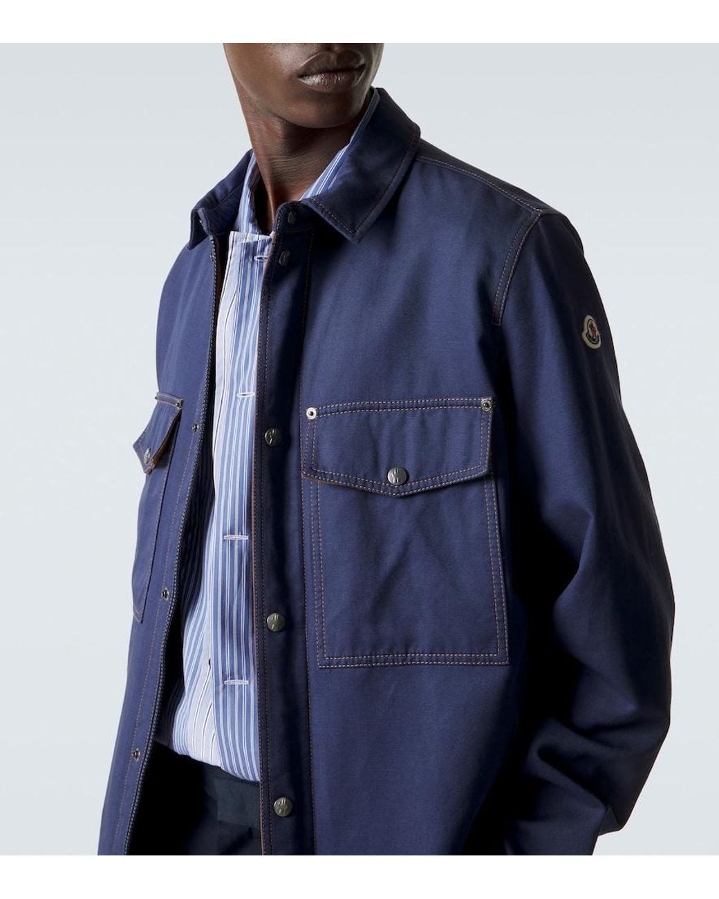 Moncler Blue Cotton And Linen Field Jacket for men