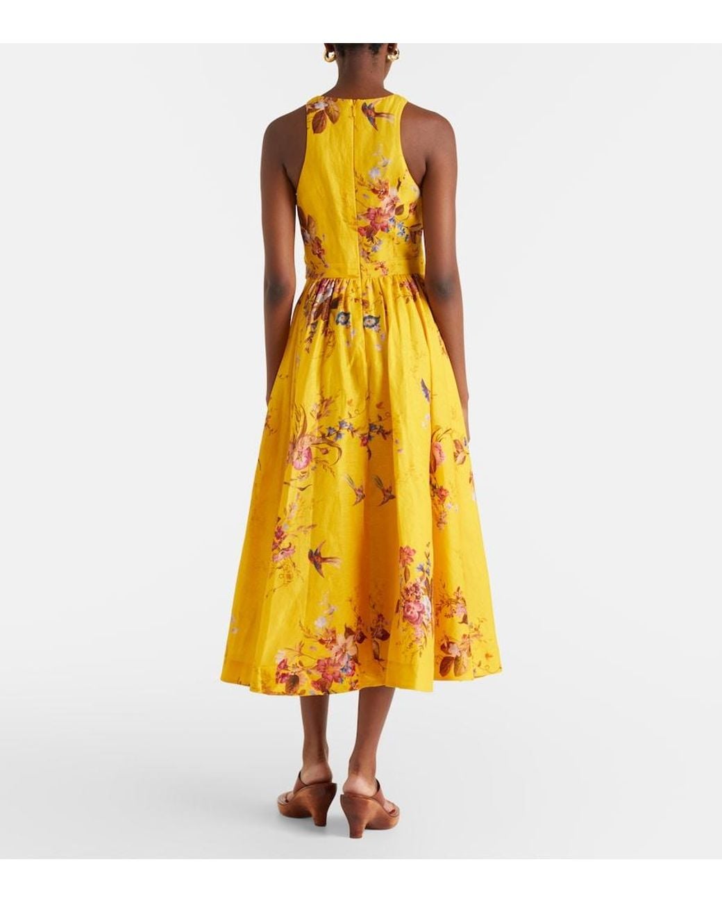 Zimmermann Yellow Patience Floral Cutout Linen Midi Dress