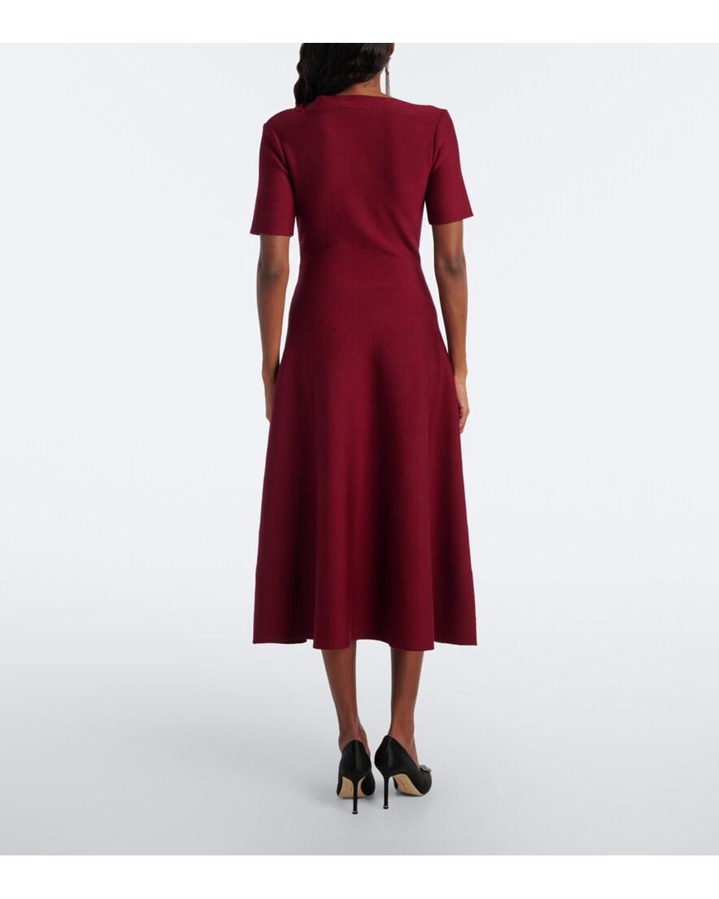 Oscar de la Renta Red Cutout Wool Midi Dress