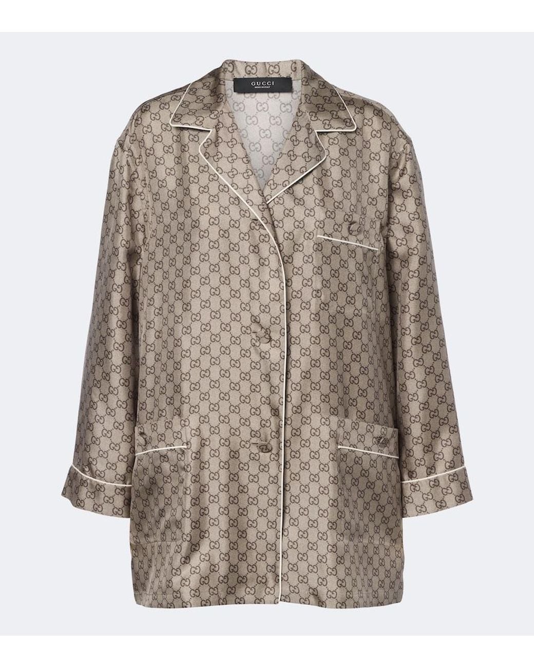 Gucci Brown Gg Silk Twill Pajama Shirt