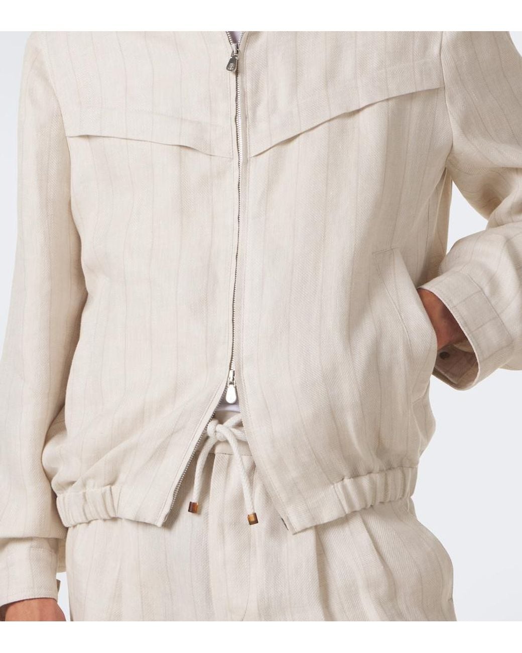Brunello Cucinelli Natural Striped Linen Blouson Jacket for men