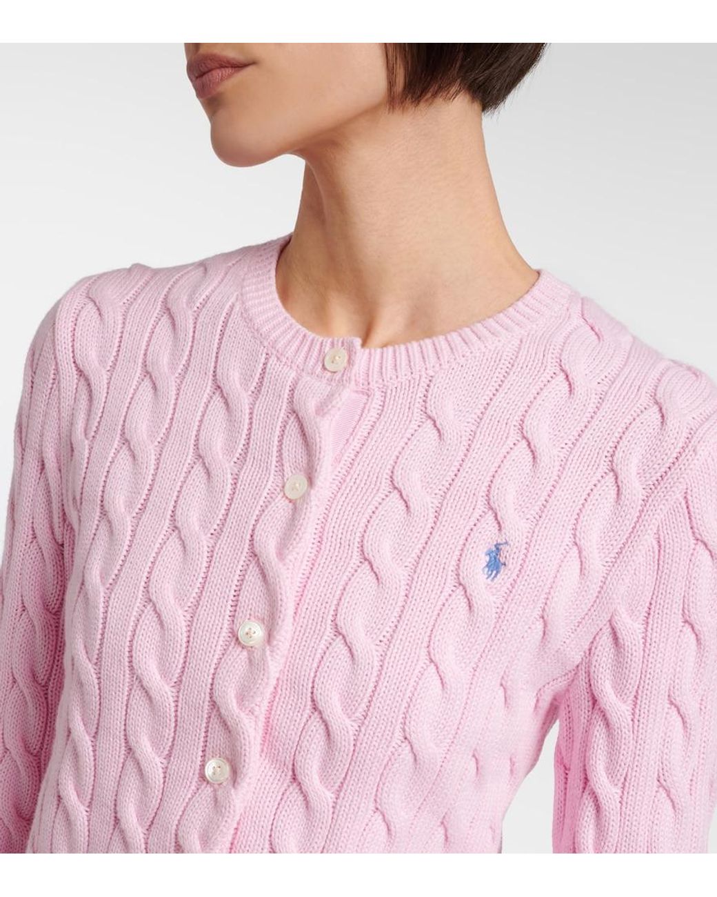 Polo Ralph Lauren Pink Cable-Knit Cotton Cardigan
