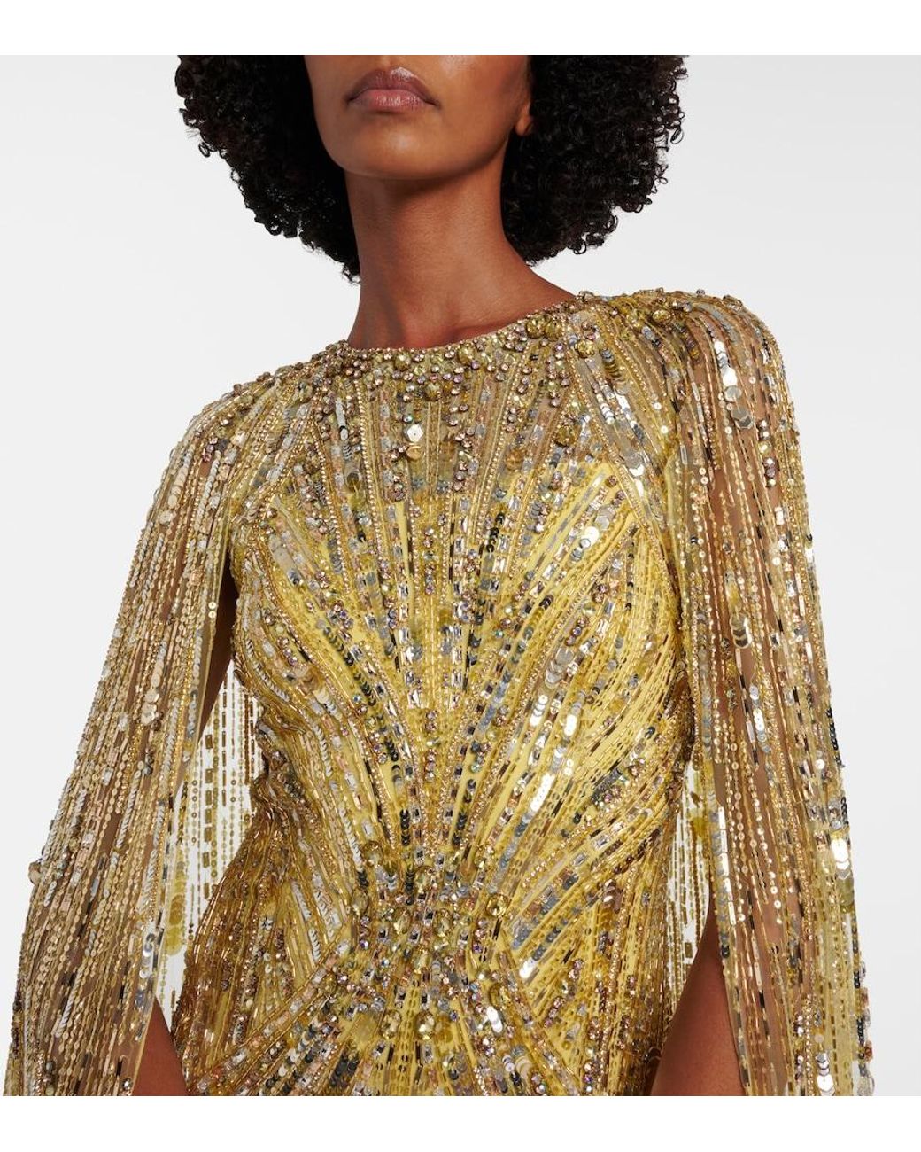 Jenny Packham Metallic Elio Embellished Caped Gown