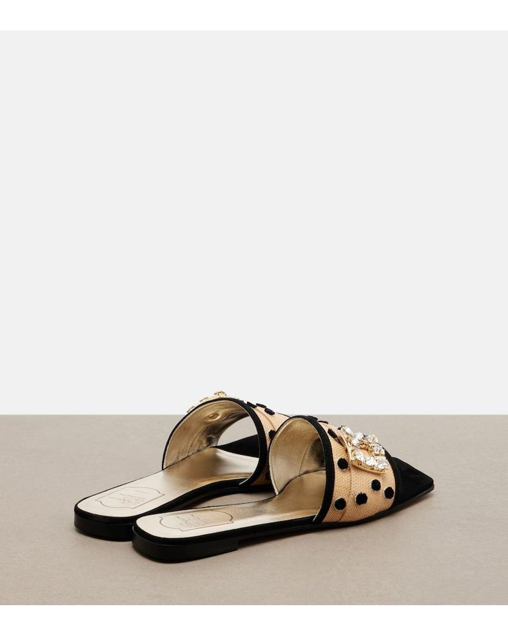 Roger Vivier Black Tres Vivier Polka-Dot Suede-Trimmed Slides