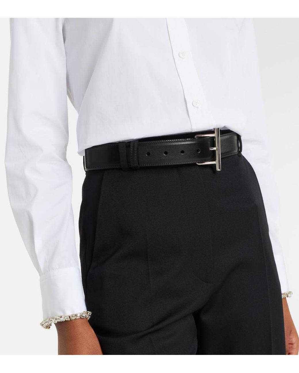 McQueen Black T-Bar Hip Leather Belt