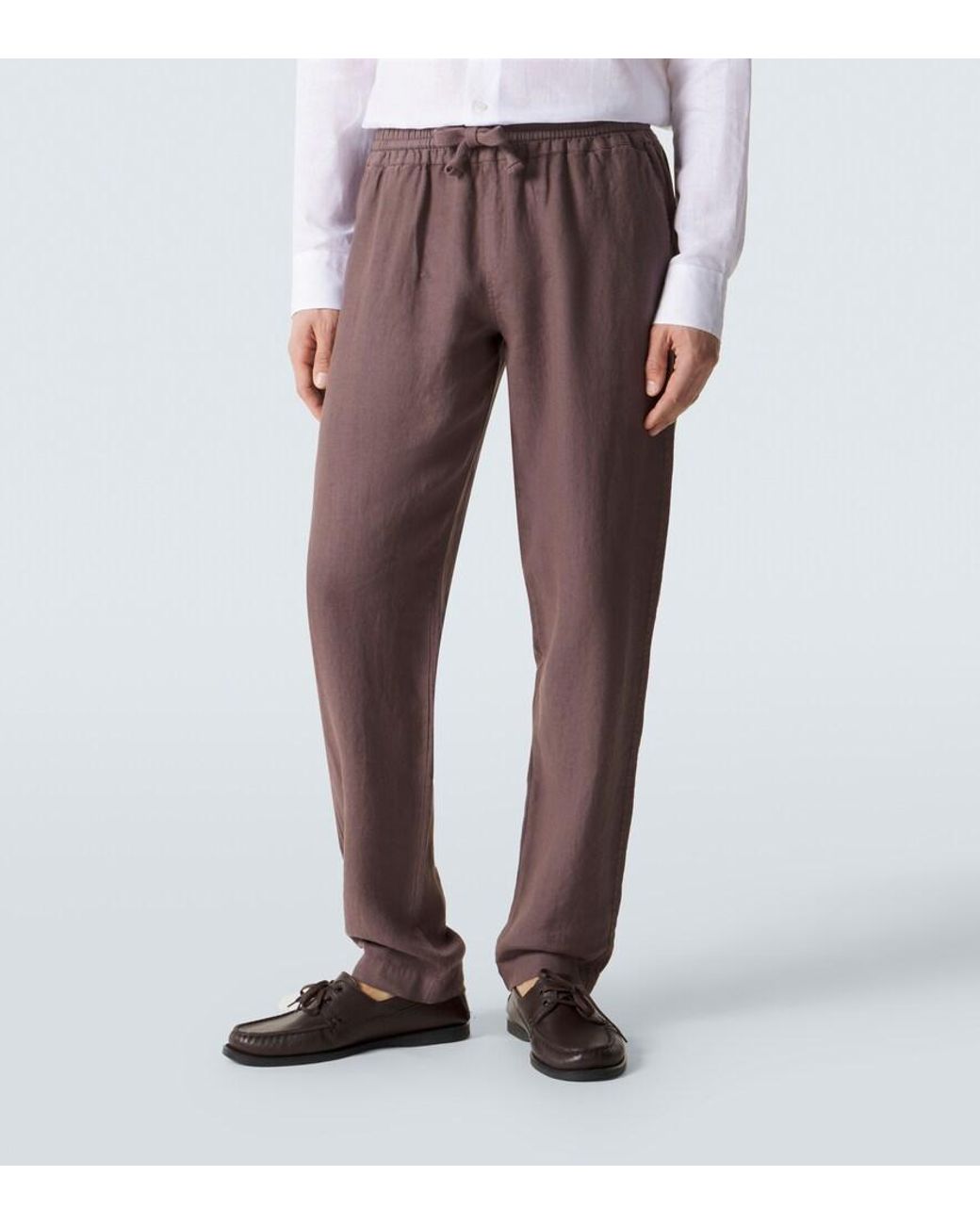 Fedeli Brown Linen Straight Pants for men