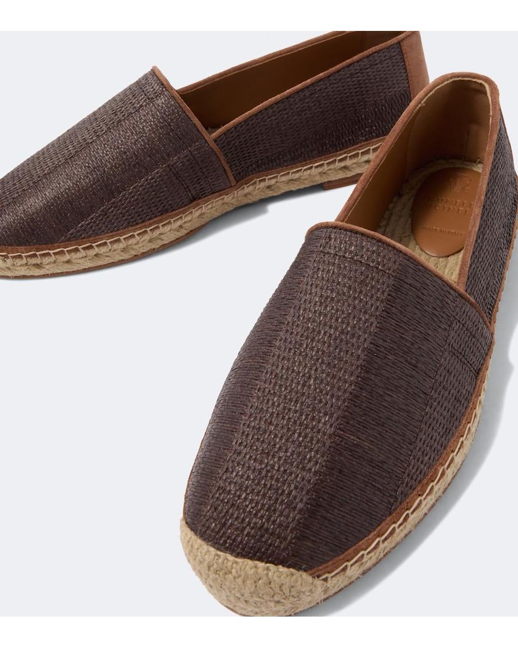Brunello Cucinelli Brown Leather-Trimmed Espadrilles for men