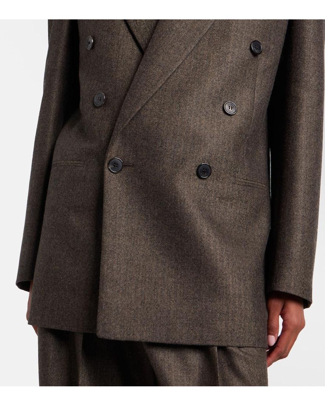 Saint Laurent Black Herringbone Double-Breasted Wool Blazer