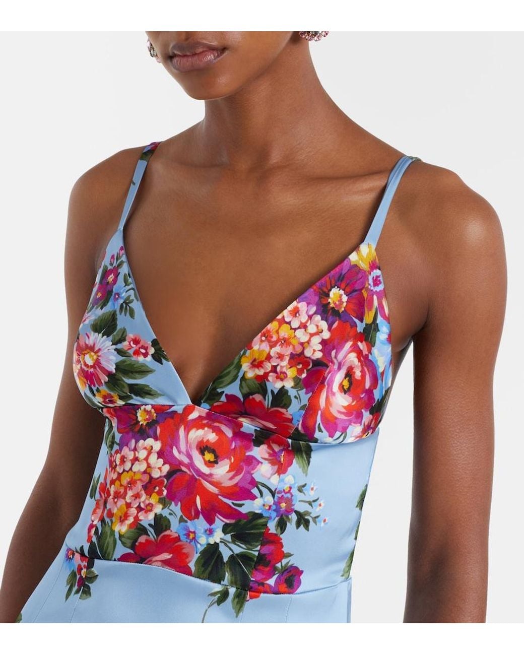 Dolce & Gabbana White Floral Satin Midi Dress