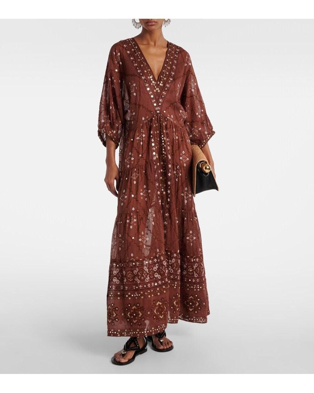 Juliet Dunn Red Printed Cotton Maxi Dress