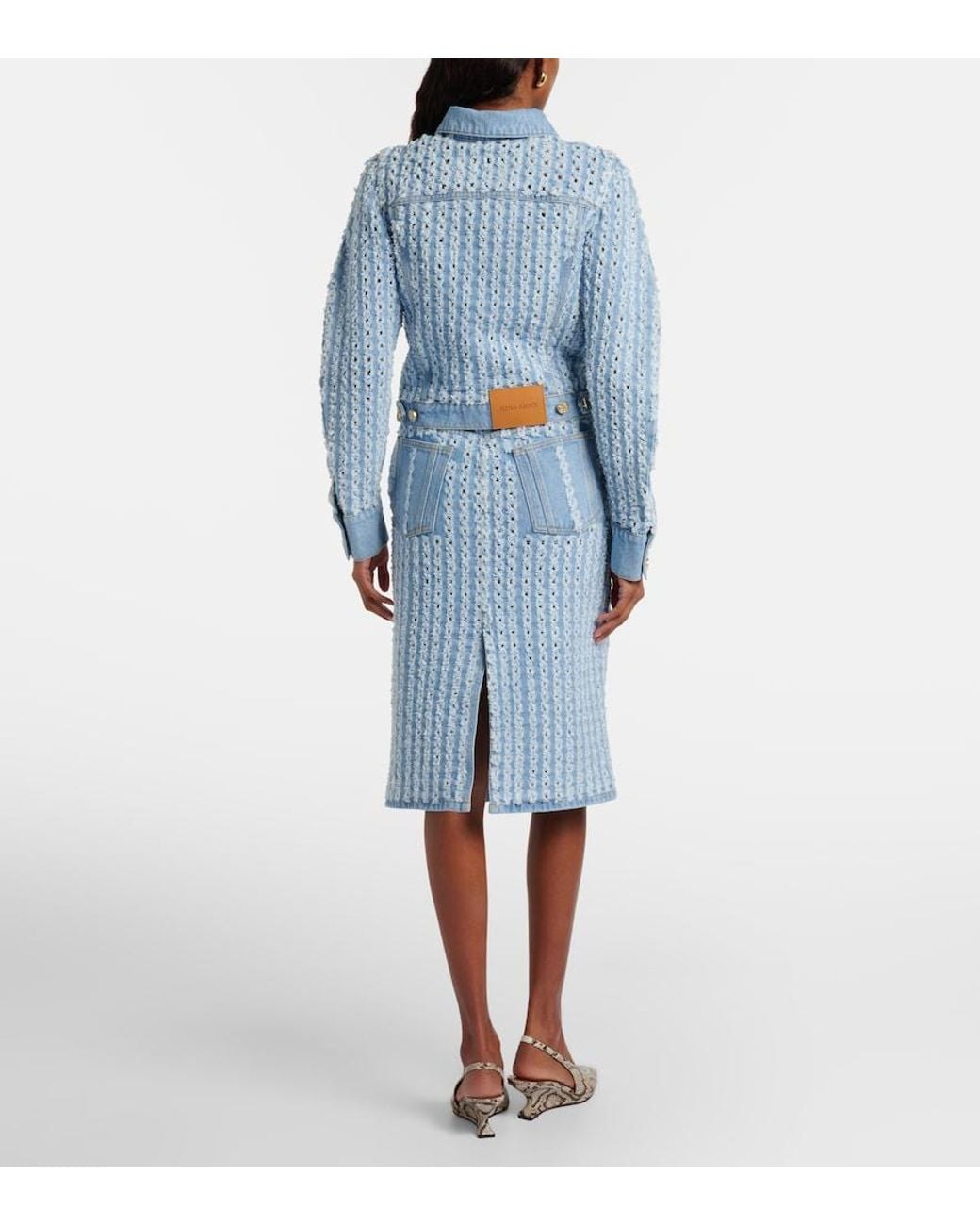 Nina Ricci Blue Striped Denim Pencil Skirt