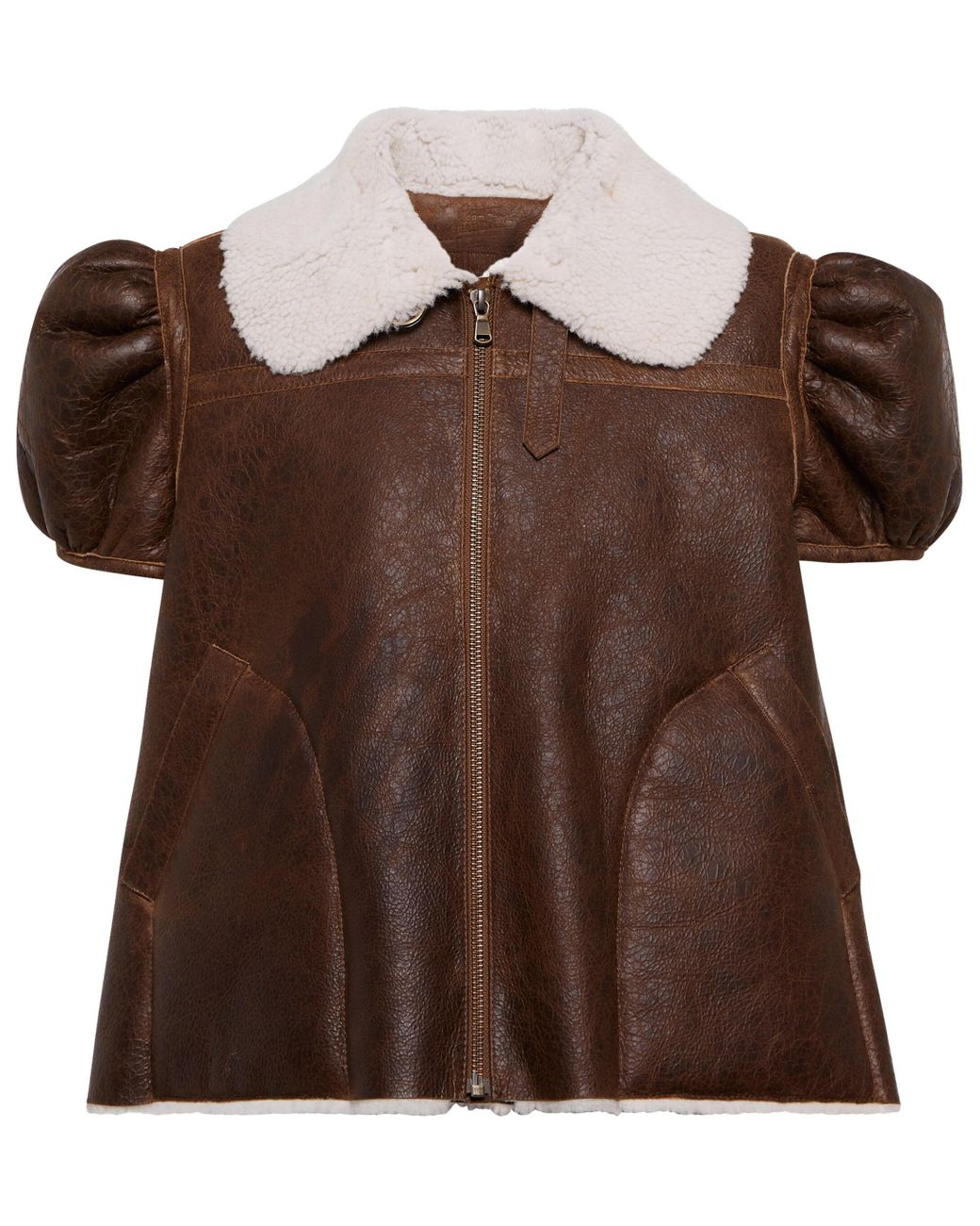 Jean Paul Gaultier Cropped Shearling-lined Leather Jacket in Brown